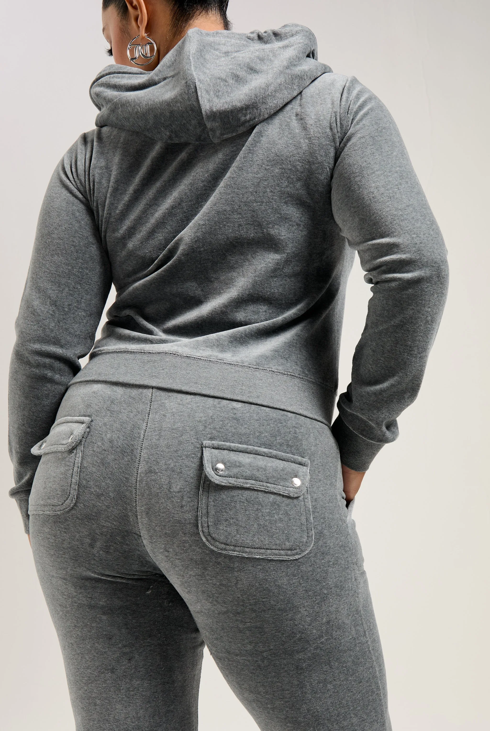 CHARCOAL MARL COTTON VELOUR DEL RAY POCKETED BOTTOMS