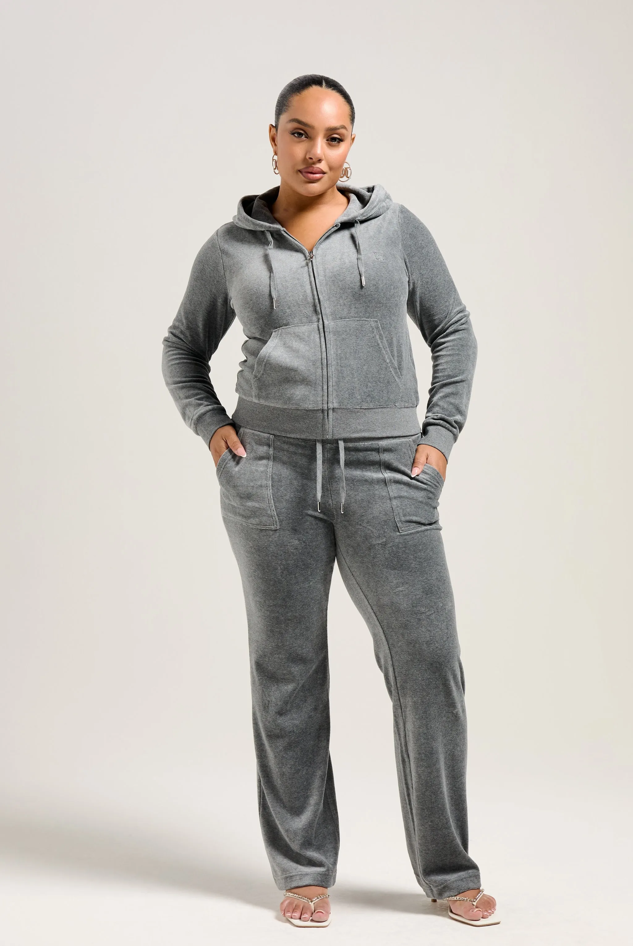 CHARCOAL MARL COTTON VELOUR DEL RAY POCKETED BOTTOMS