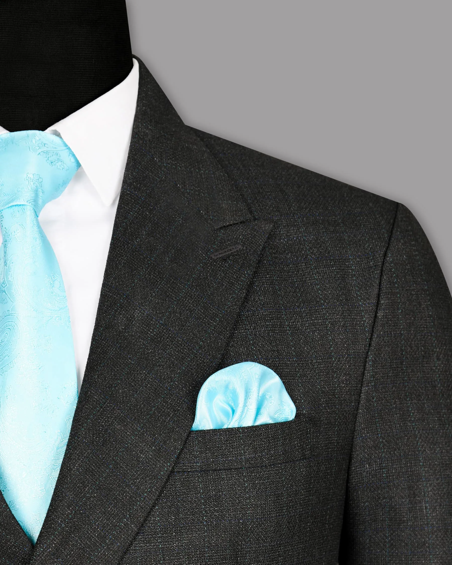 Charcoal Slubbed Wool Rich Double Breasted Blazer