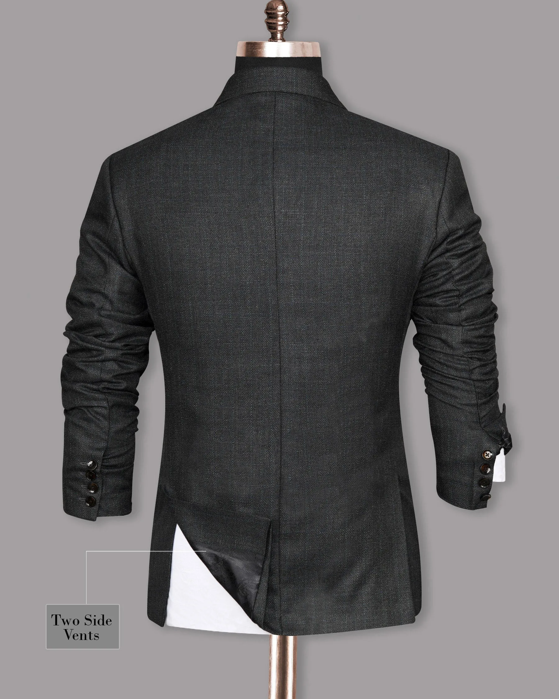 Charcoal Slubbed Wool Rich Double Breasted Blazer