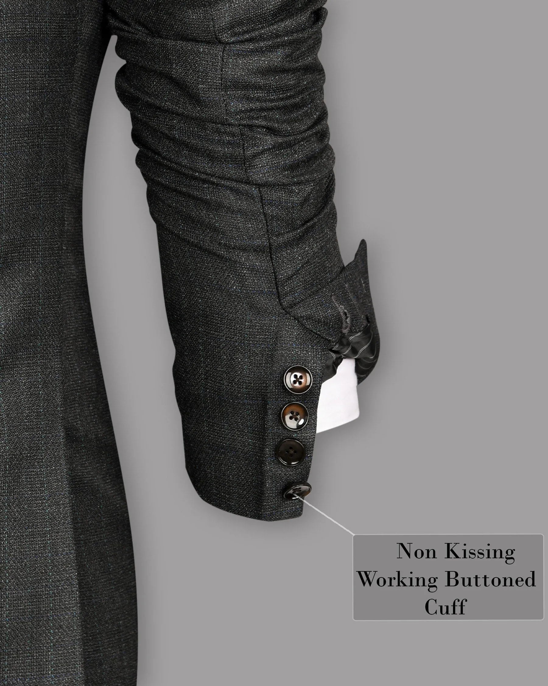 Charcoal Slubbed Wool Rich Double Breasted Blazer