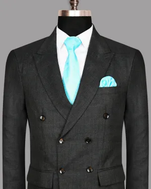 Charcoal Slubbed Wool Rich Double Breasted Blazer