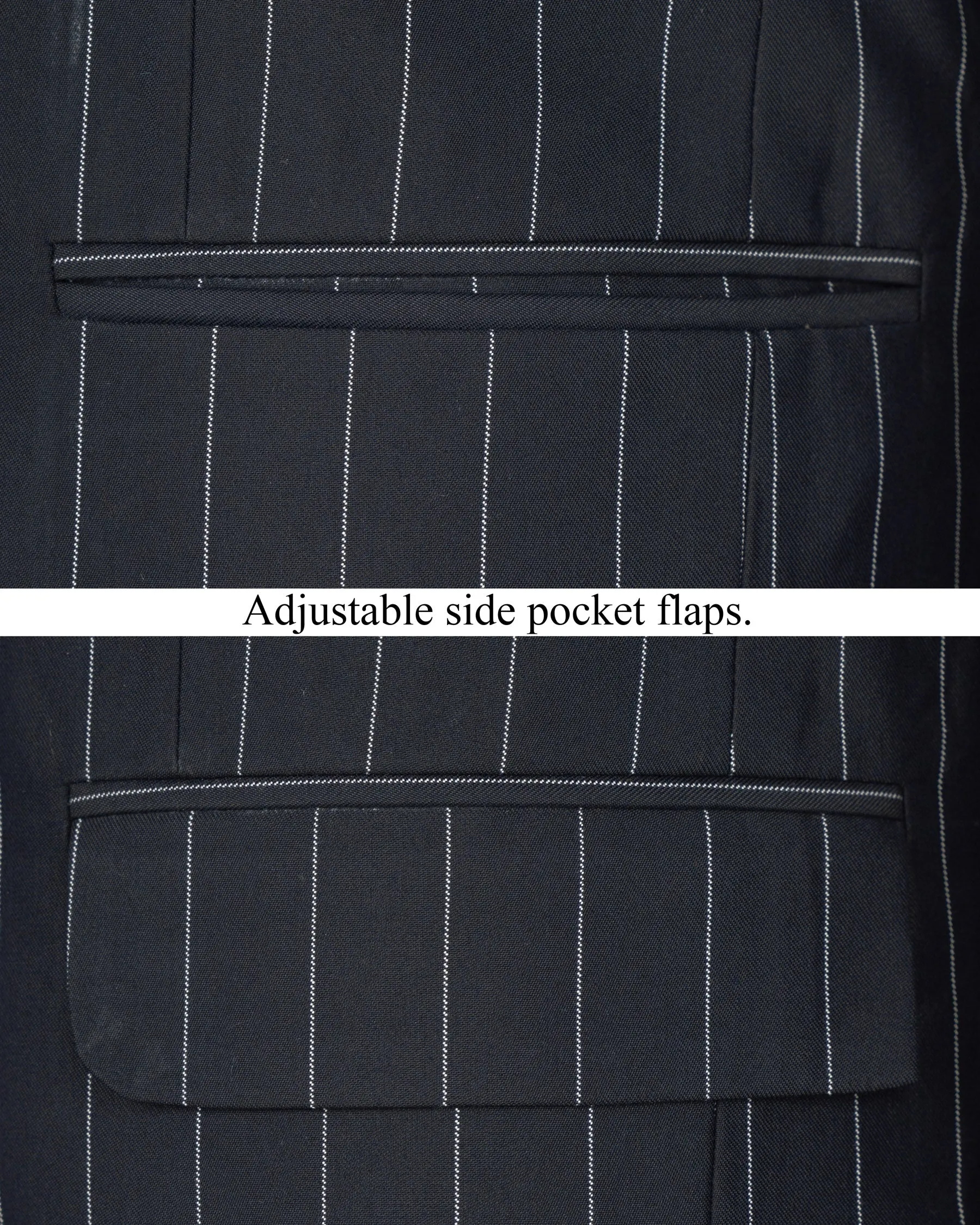 Charcoal Striped Cross Buttoned Wool Rich Bandhgala Blazer
