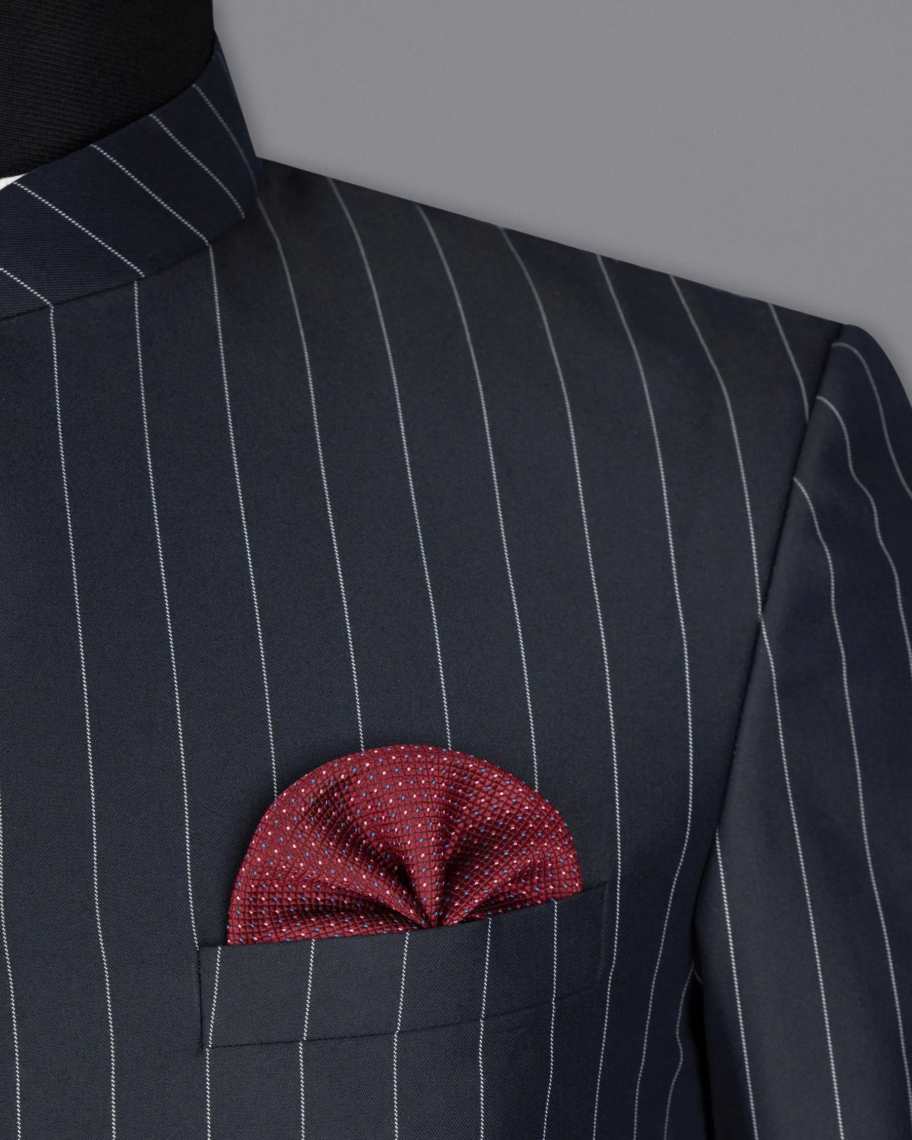 Charcoal Striped Cross Buttoned Wool Rich Bandhgala Blazer