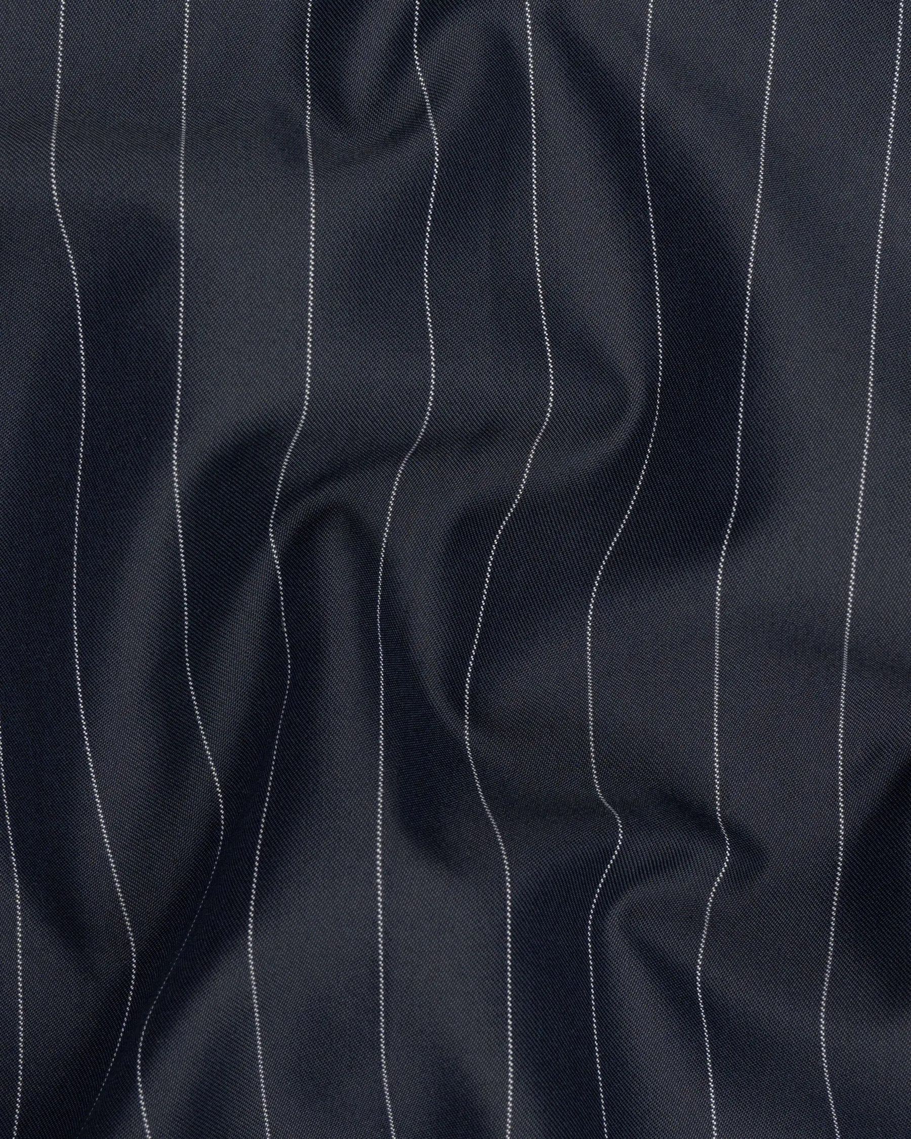 Charcoal Striped Cross Buttoned Wool Rich Bandhgala Blazer