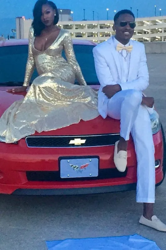 Cheap Shiny Gold Long Sleeves Floor Length Prom Dresses