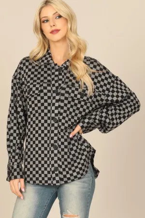 CHECKERED LONG SLEEVE BUTTON DOWN JACKET