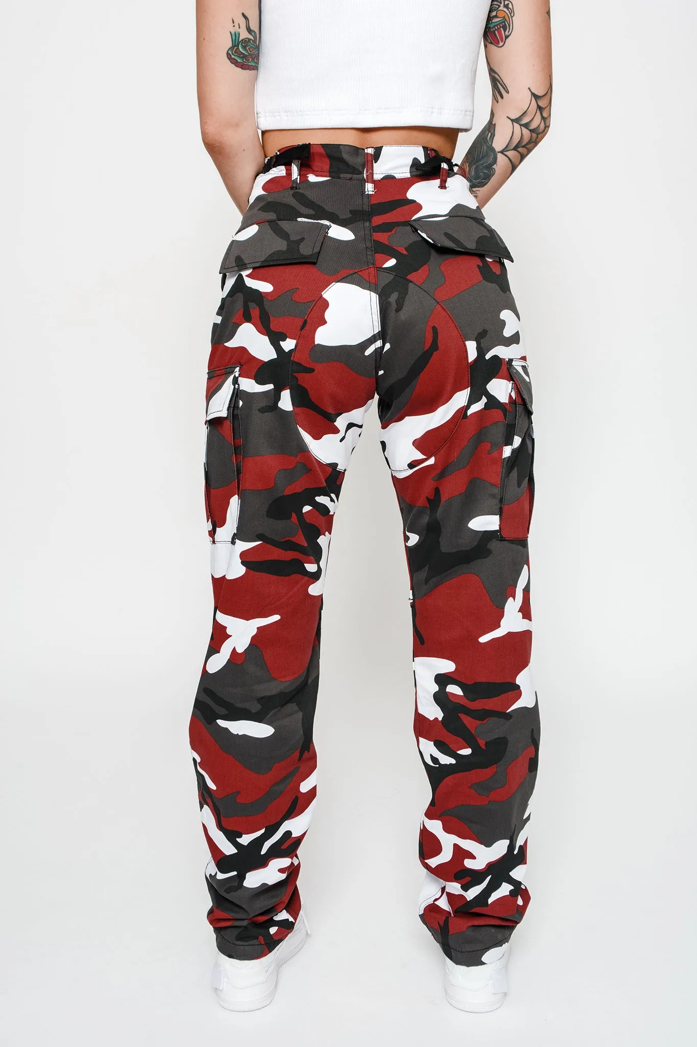 Cherry Red Camo Cargo Pants