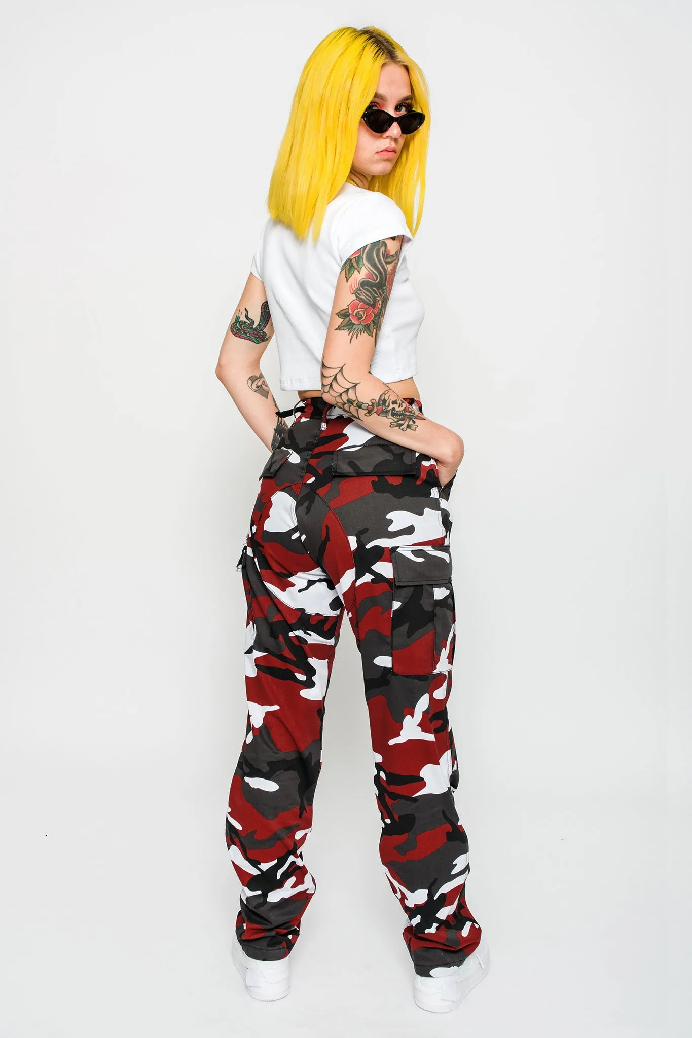 Cherry Red Camo Cargo Pants