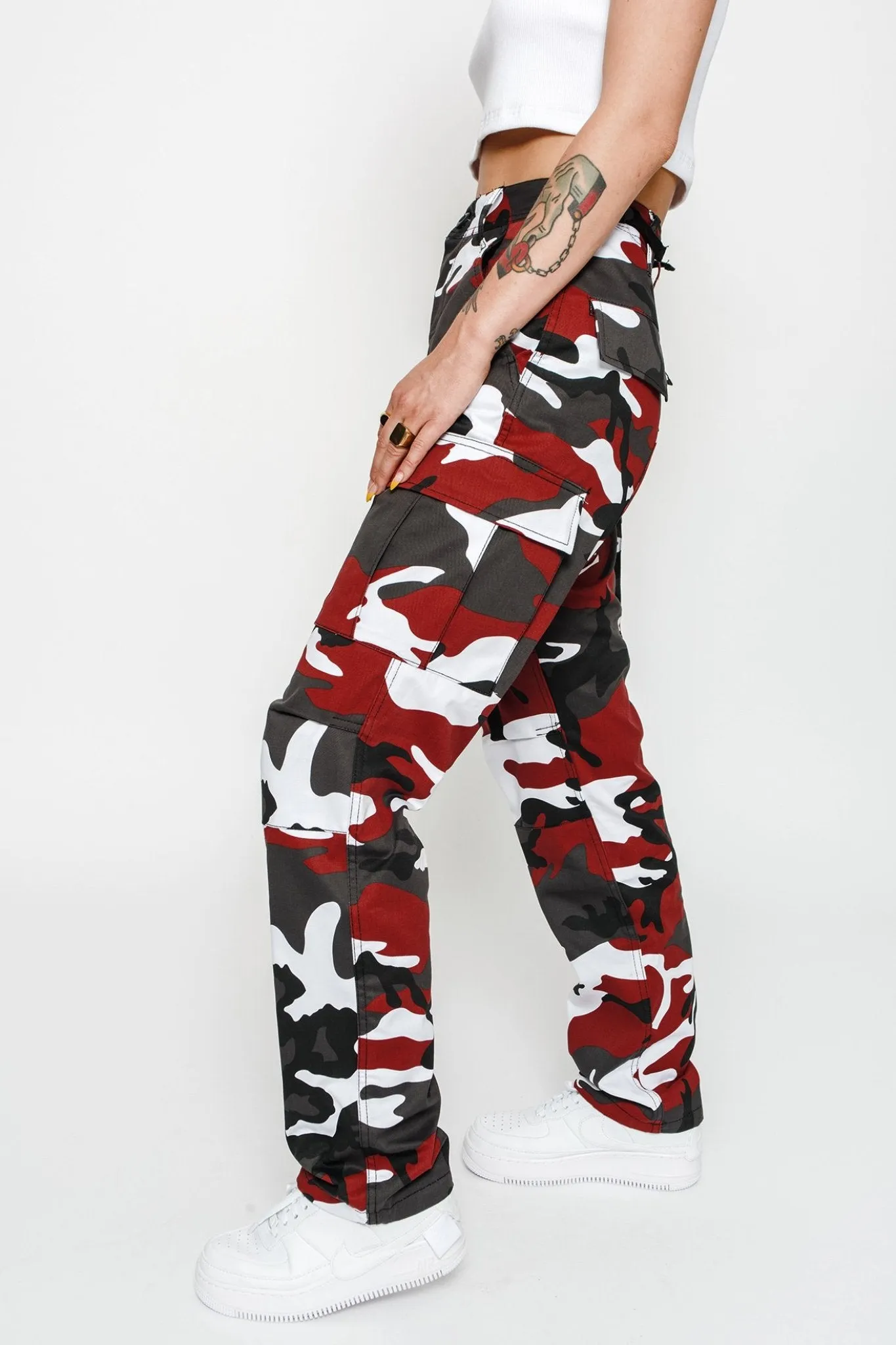 Cherry Red Camo Cargo Pants