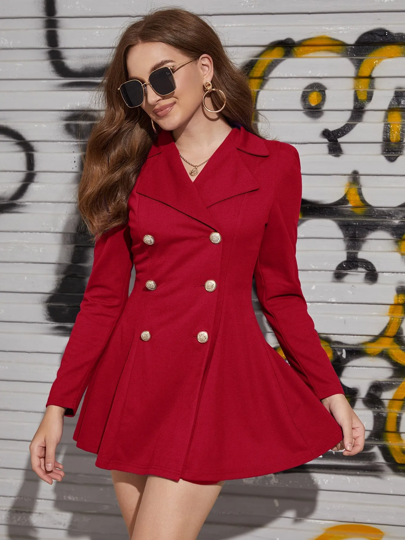 Cherry Vibes Vestido Blazer con Botones de Cuello V