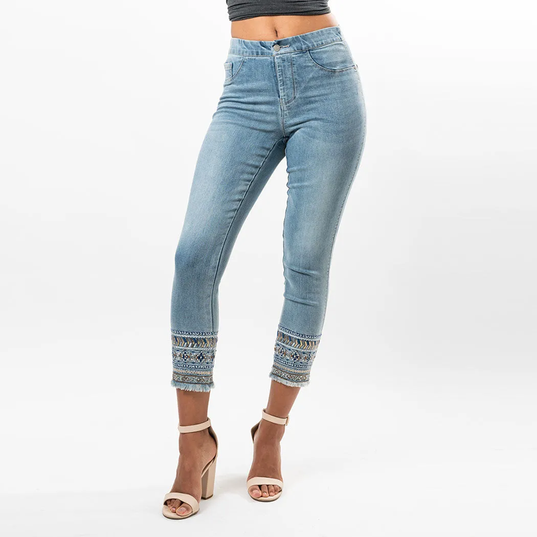 Chevron Beaded Hem Capris