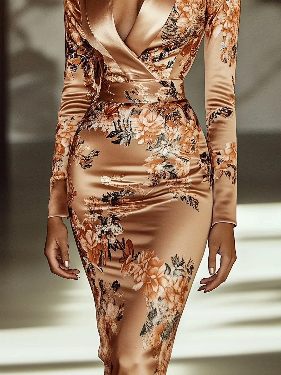 Chic Floral Satin Printed Dress