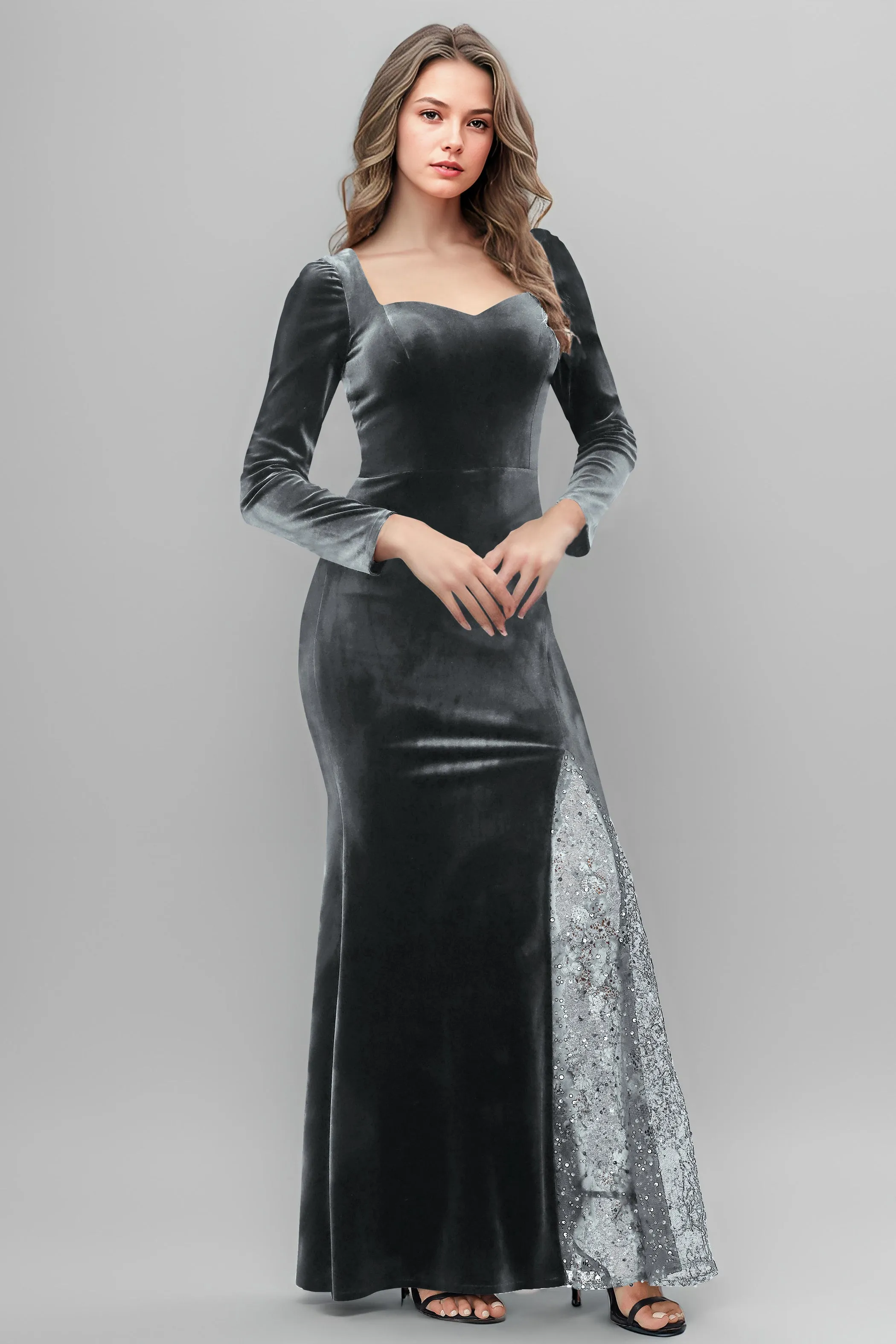 Chic Patchwork Sequin Lace Sweetheart Velvet Bridesmaid Dresses
