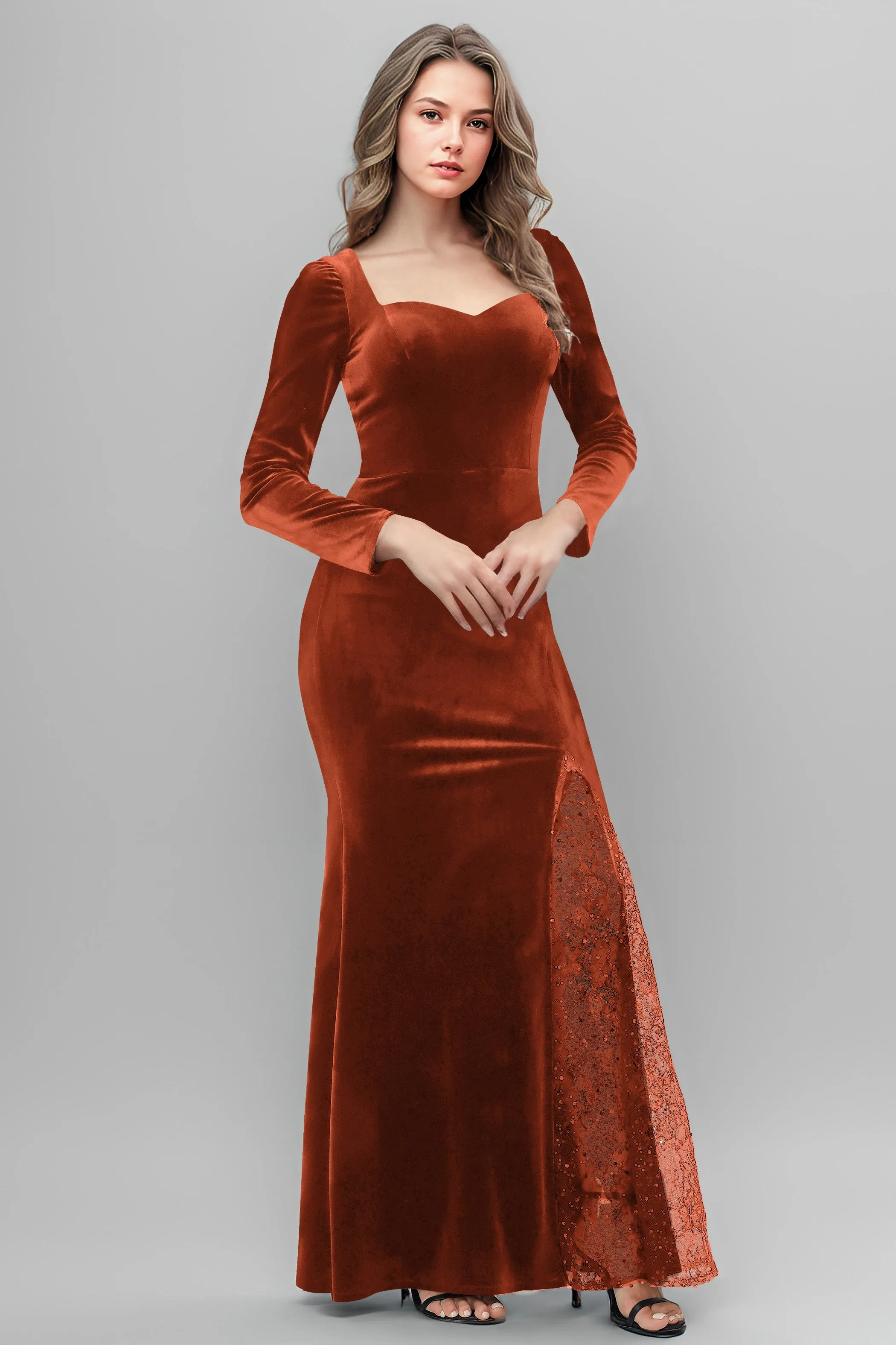 Chic Patchwork Sequin Lace Sweetheart Velvet Bridesmaid Dresses