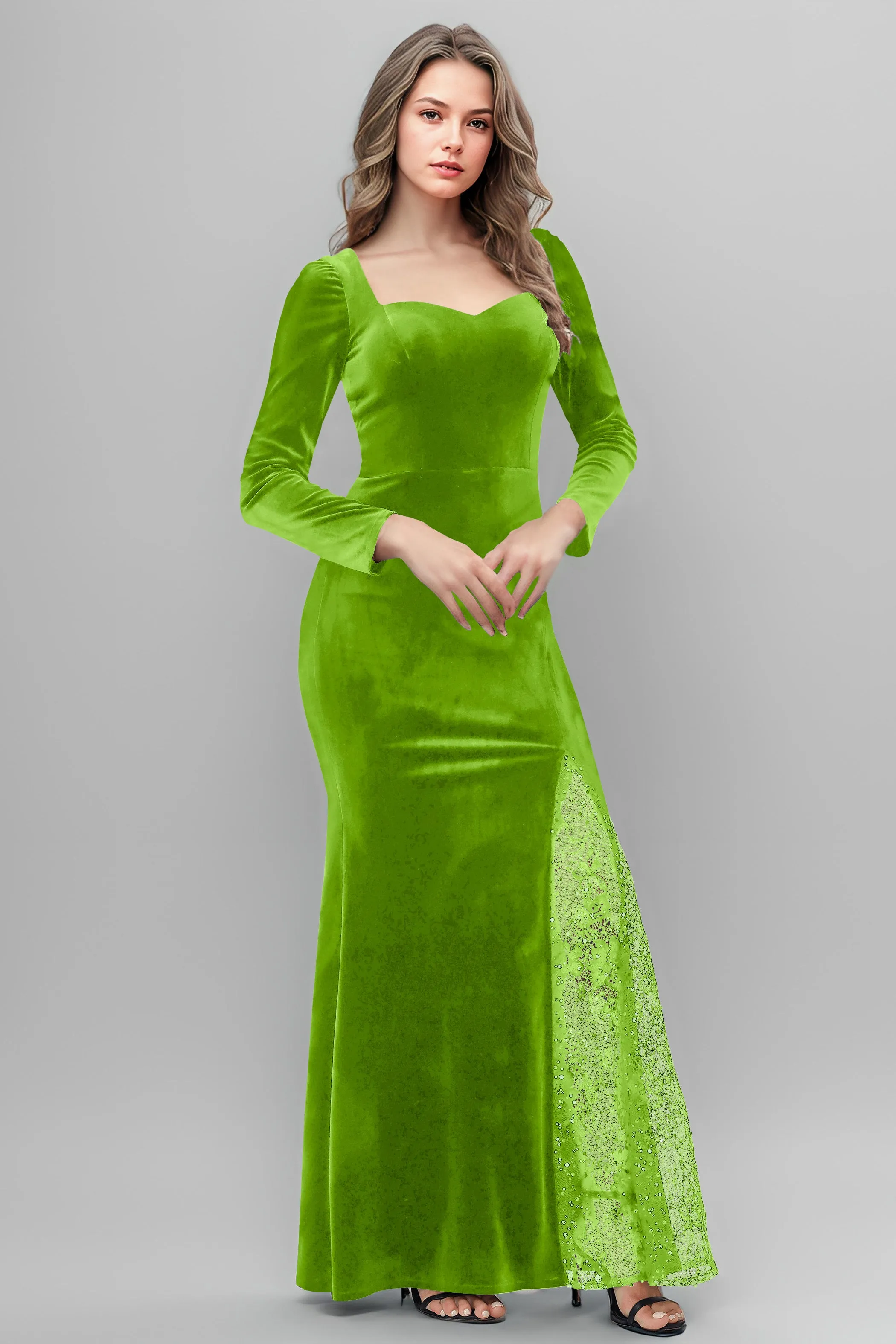 Chic Patchwork Sequin Lace Sweetheart Velvet Bridesmaid Dresses