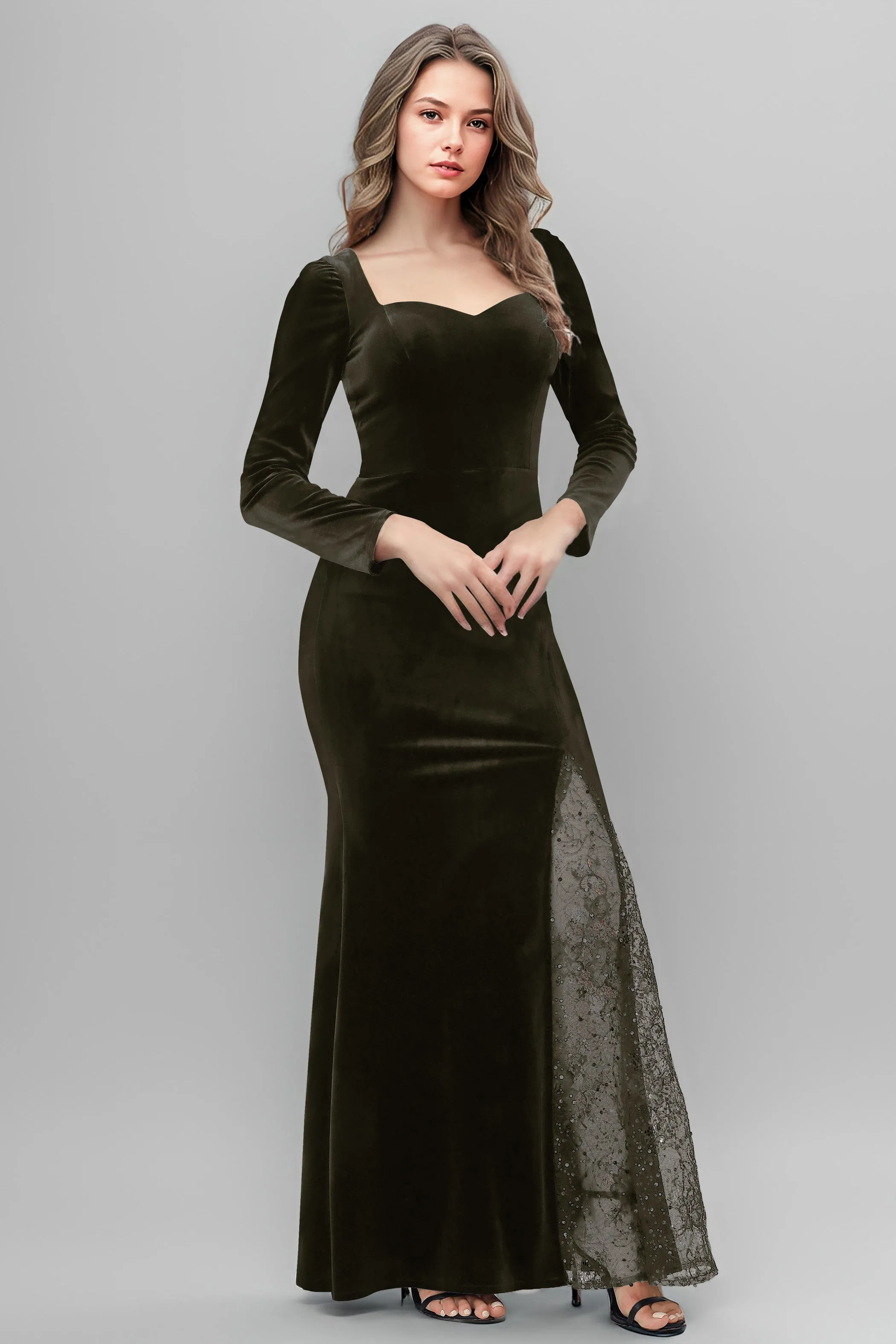 Chic Patchwork Sequin Lace Sweetheart Velvet Bridesmaid Dresses