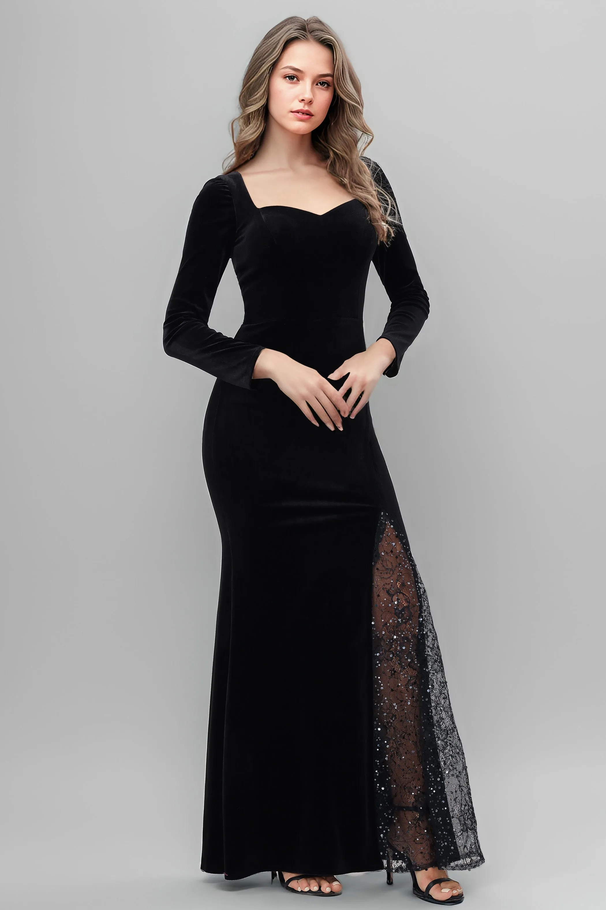 Chic Patchwork Sequin Lace Sweetheart Velvet Bridesmaid Dresses