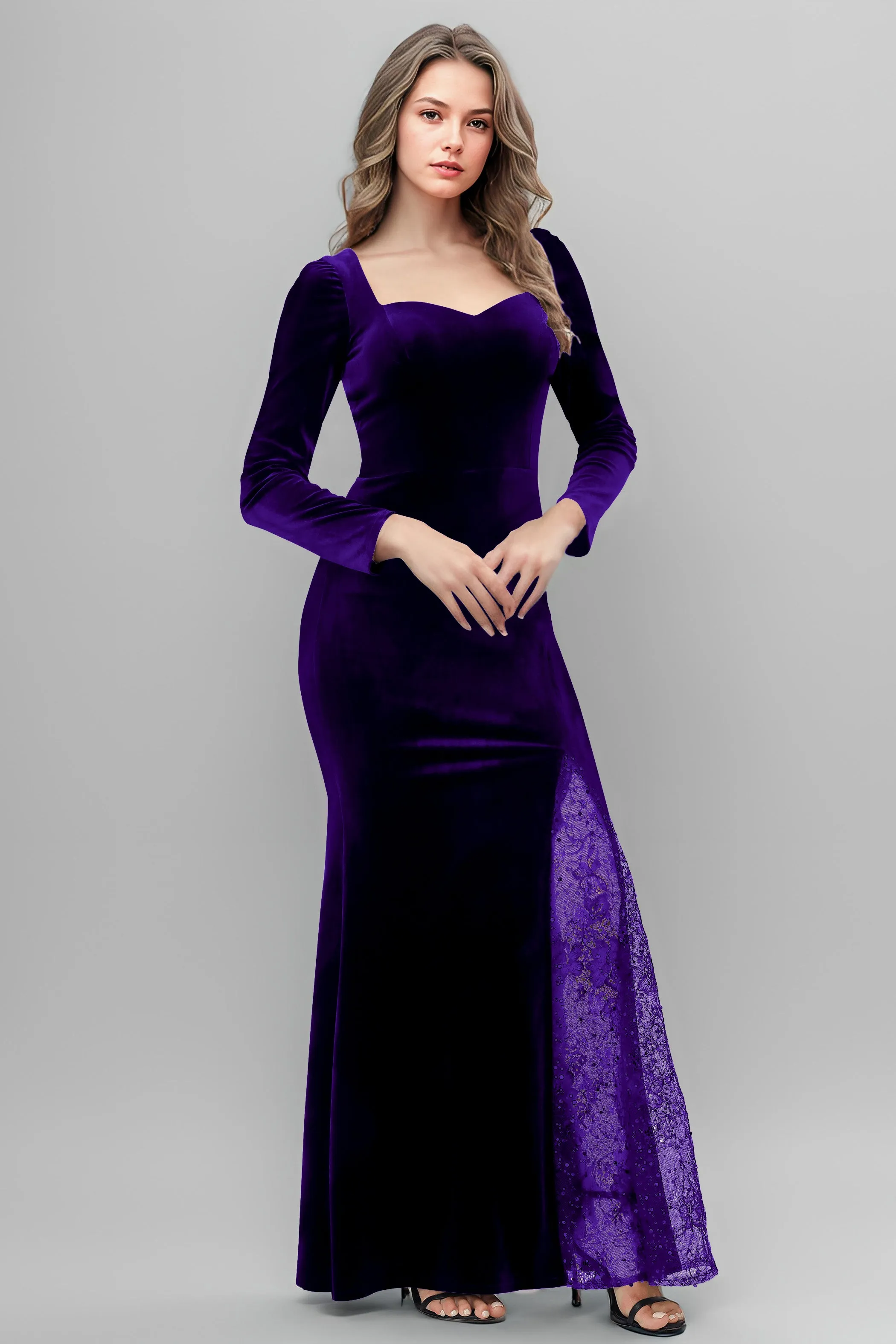 Chic Patchwork Sequin Lace Sweetheart Velvet Bridesmaid Dresses