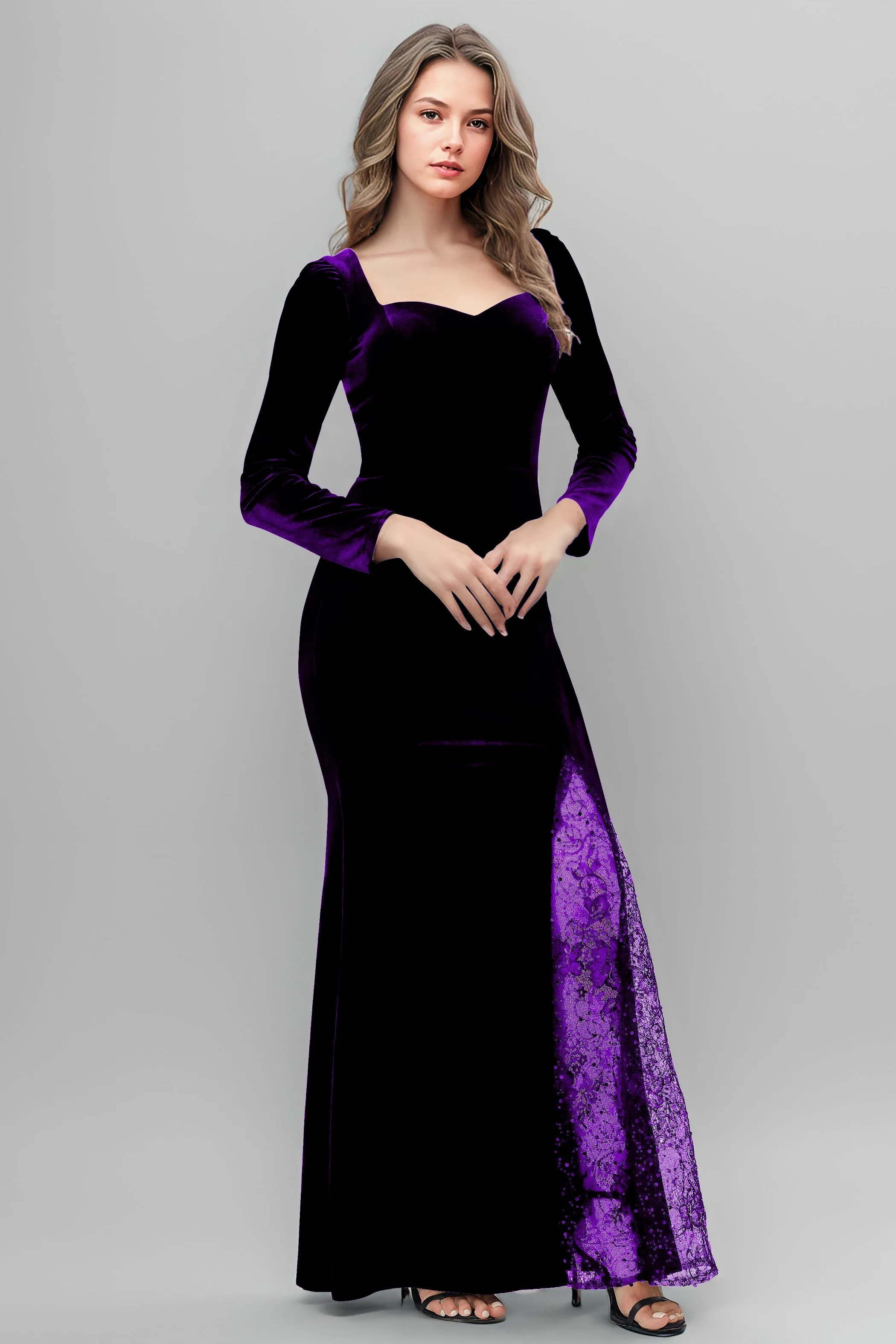 Chic Patchwork Sequin Lace Sweetheart Velvet Bridesmaid Dresses
