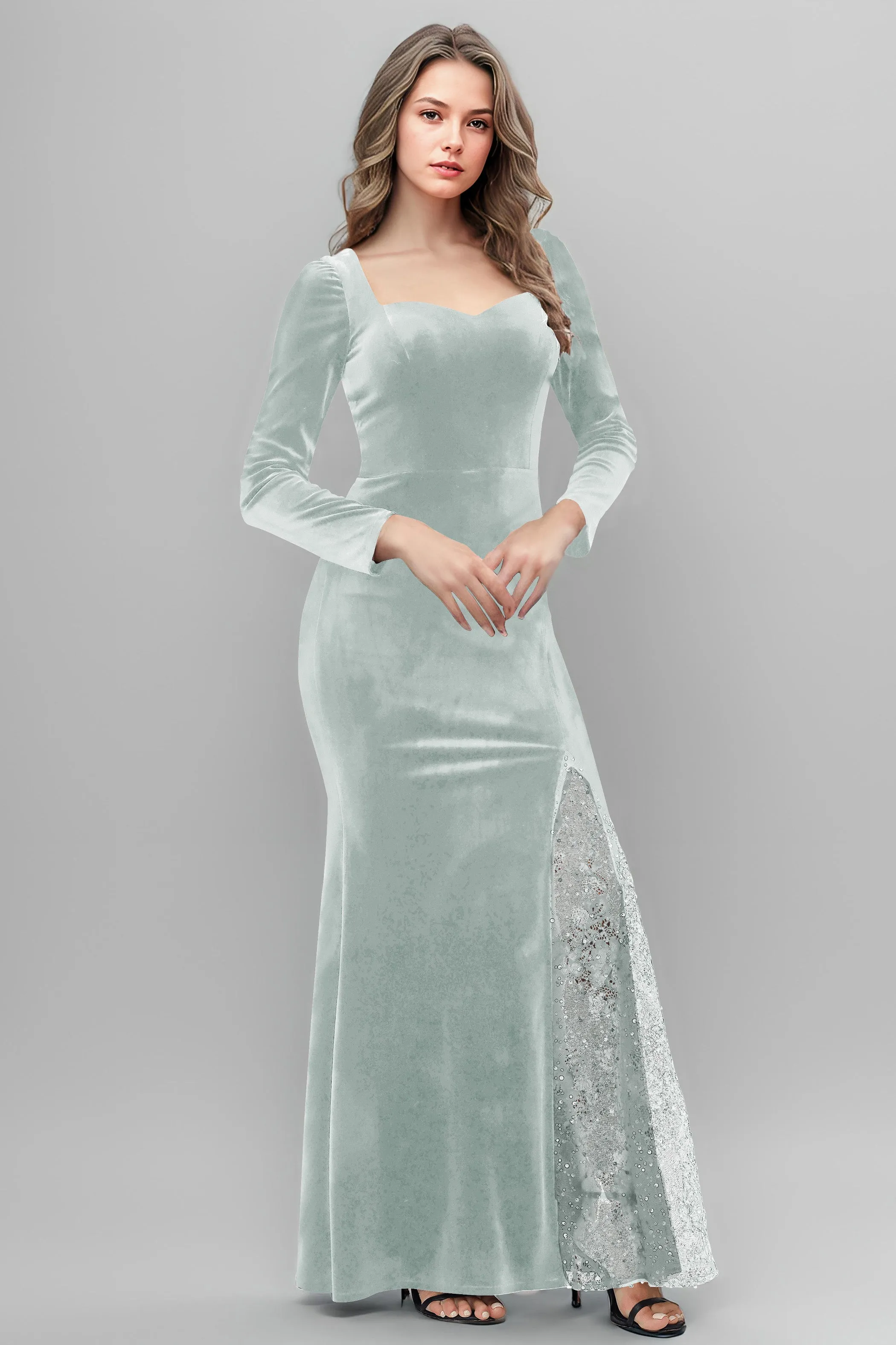 Chic Patchwork Sequin Lace Sweetheart Velvet Bridesmaid Dresses