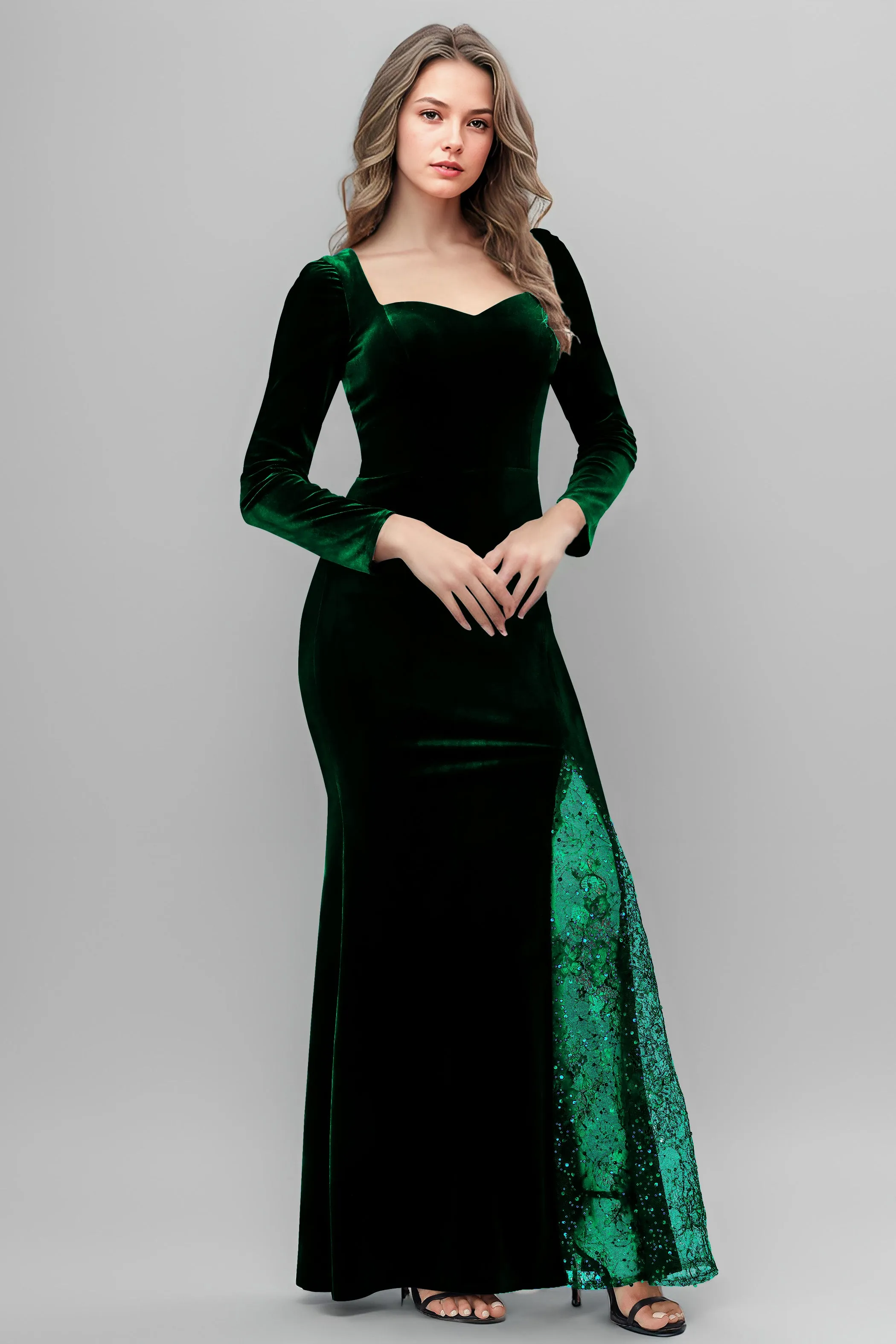 Chic Patchwork Sequin Lace Sweetheart Velvet Bridesmaid Dresses