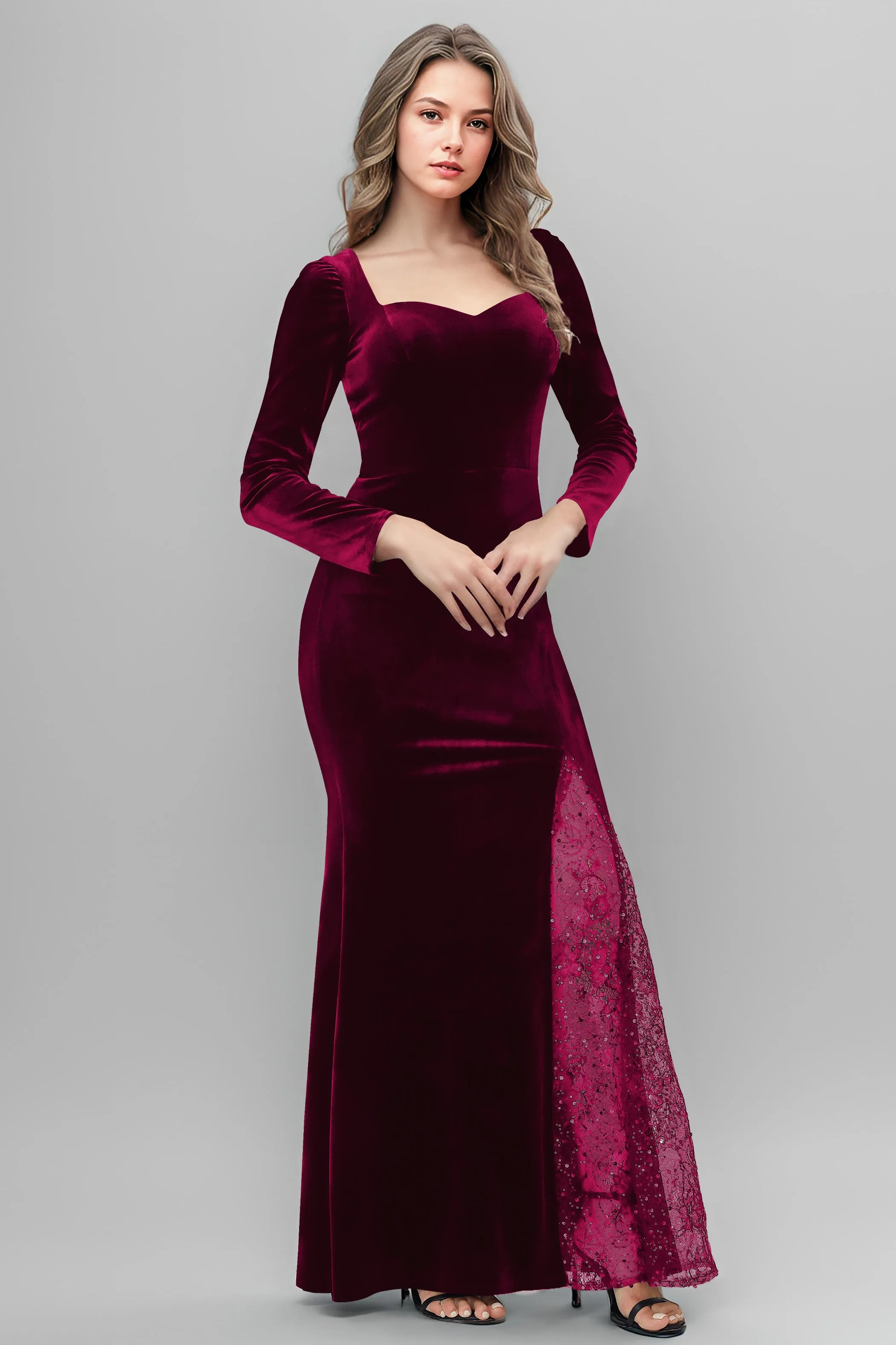 Chic Patchwork Sequin Lace Sweetheart Velvet Bridesmaid Dresses