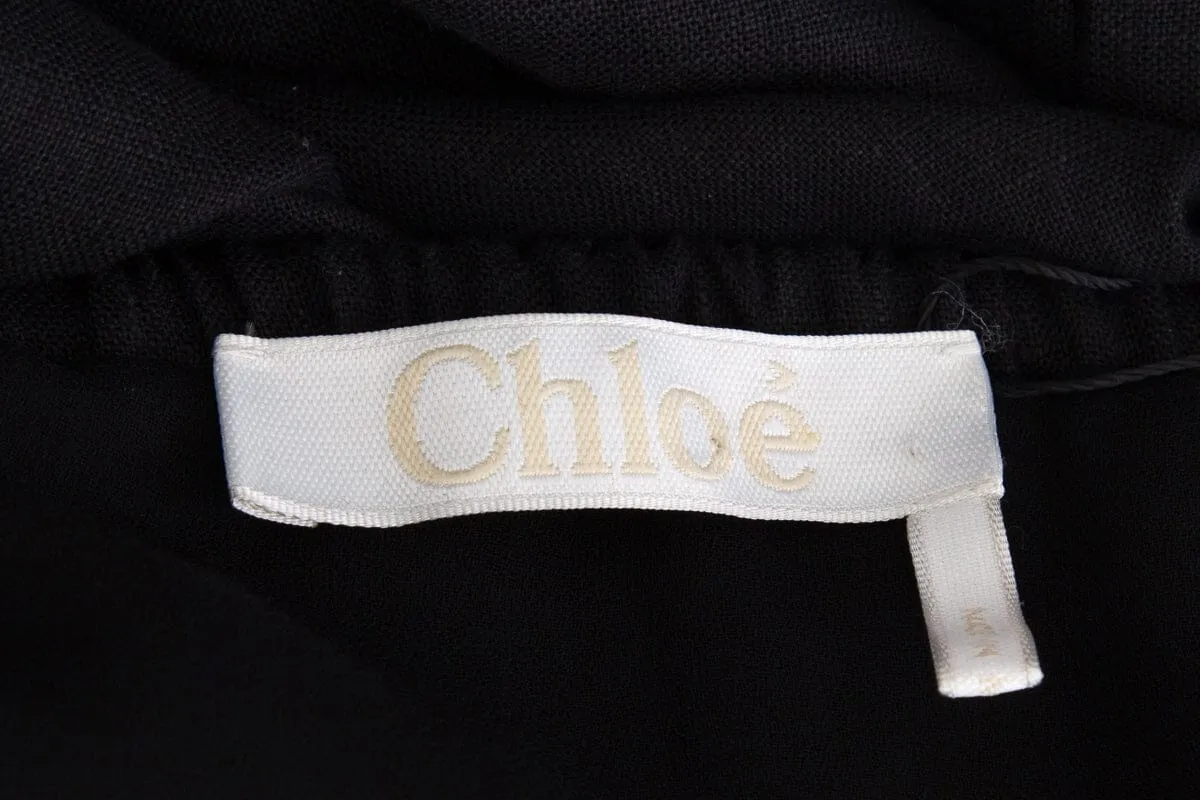 Chloe Black Linen Sleeveless Maxi Dress SZ 44