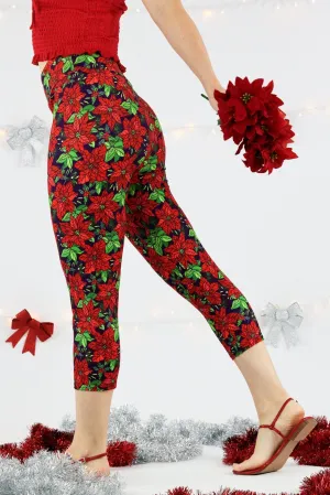 Christmas Poinsettias - Casual Capri Leggings
