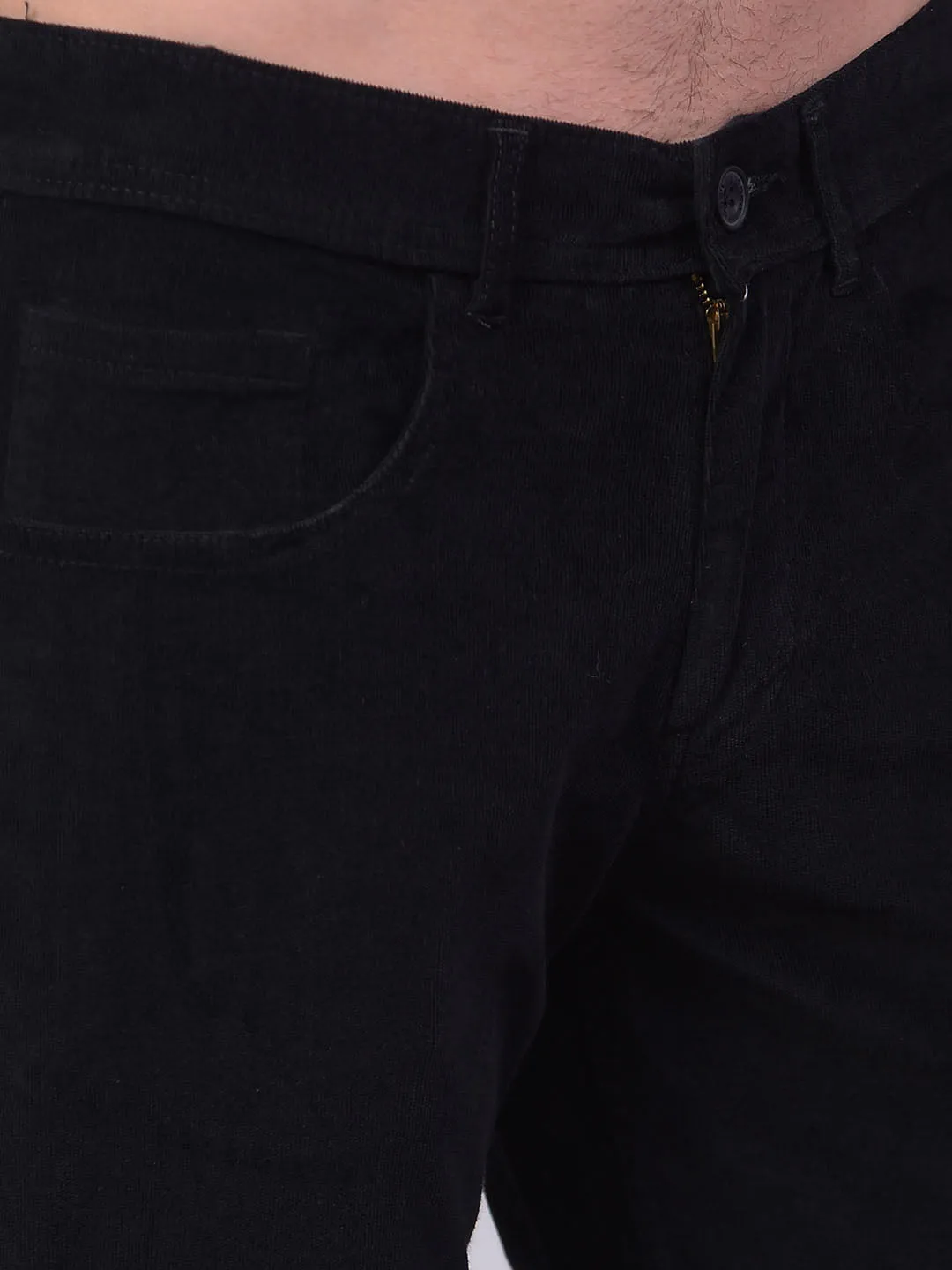 COBB BLACK STRAIGHT-FIT CASUAL CORDUROY TROUSER