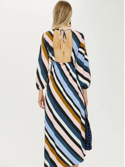 Color Printed Diagonal Stripe Dress