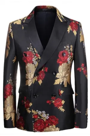 Colorful Floral Jacquard Luxury Black Blazers For Men