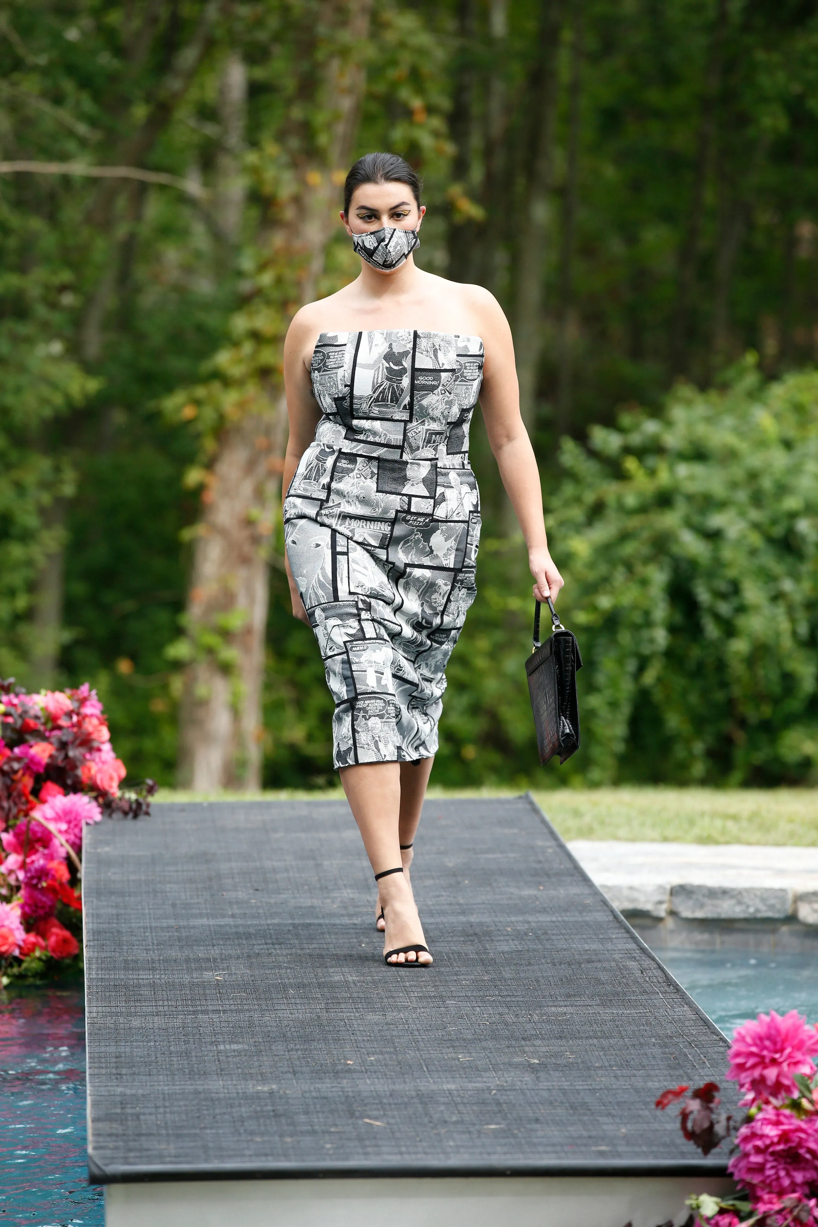 Comic Print Square Neck Strapless Sheath Dress