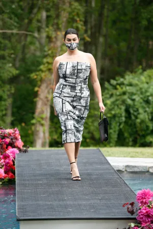 Comic Print Square Neck Strapless Sheath Dress