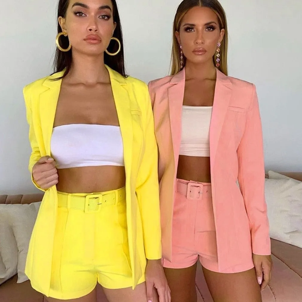 ContiNent 33 Two Piece Blazer Suit Women Office Sets Autumn Long Sleeve Cardigan Blazer Shorts Solid 2 Piece Set Lady Casual Blazers Set