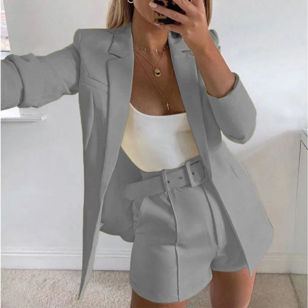 ContiNent 33 Two Piece Blazer Suit Women Office Sets Autumn Long Sleeve Cardigan Blazer Shorts Solid 2 Piece Set Lady Casual Blazers Set