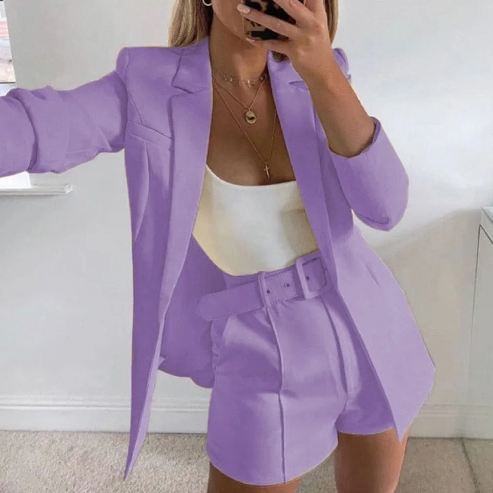 ContiNent 33 Two Piece Blazer Suit Women Office Sets Autumn Long Sleeve Cardigan Blazer Shorts Solid 2 Piece Set Lady Casual Blazers Set
