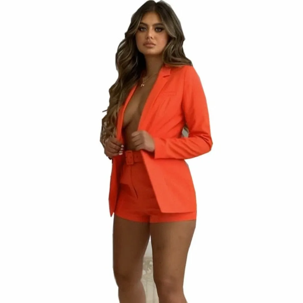 ContiNent 33 Two Piece Blazer Suit Women Office Sets Autumn Long Sleeve Cardigan Blazer Shorts Solid 2 Piece Set Lady Casual Blazers Set