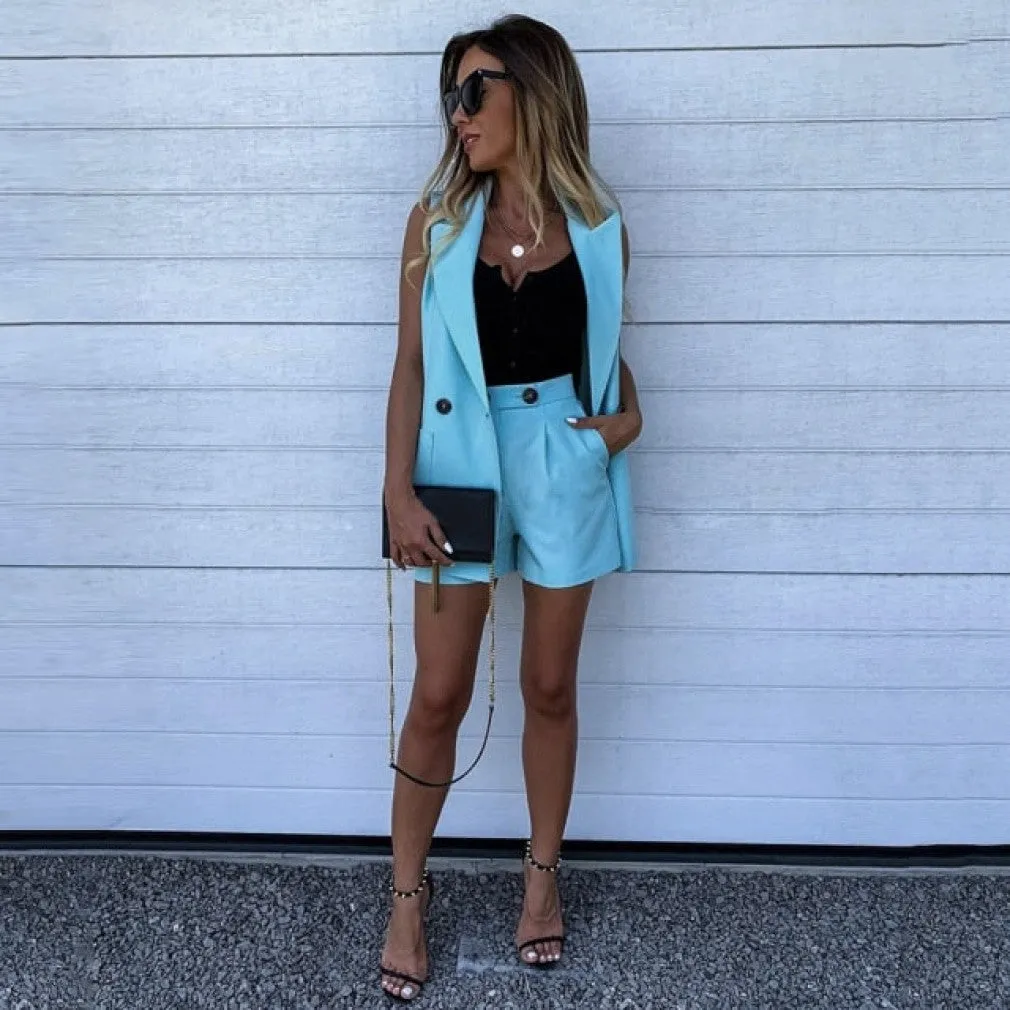 ContiNent 33 Two Piece Blazer Suit Women Office Sets Autumn Long Sleeve Cardigan Blazer Shorts Solid 2 Piece Set Lady Casual Blazers Set