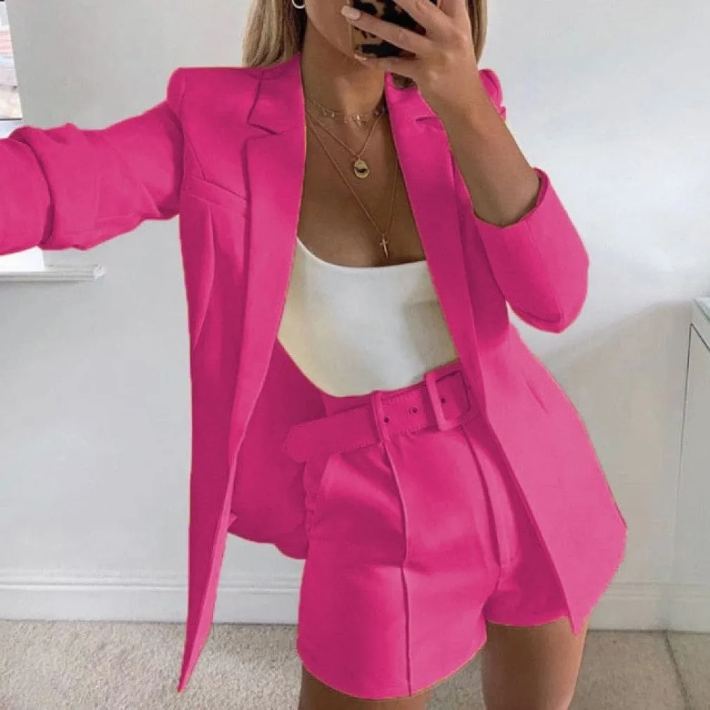 ContiNent 33 Two Piece Blazer Suit Women Office Sets Autumn Long Sleeve Cardigan Blazer Shorts Solid 2 Piece Set Lady Casual Blazers Set