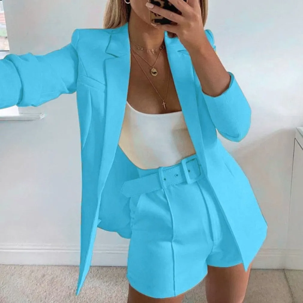 ContiNent 33 Two Piece Blazer Suit Women Office Sets Autumn Long Sleeve Cardigan Blazer Shorts Solid 2 Piece Set Lady Casual Blazers Set
