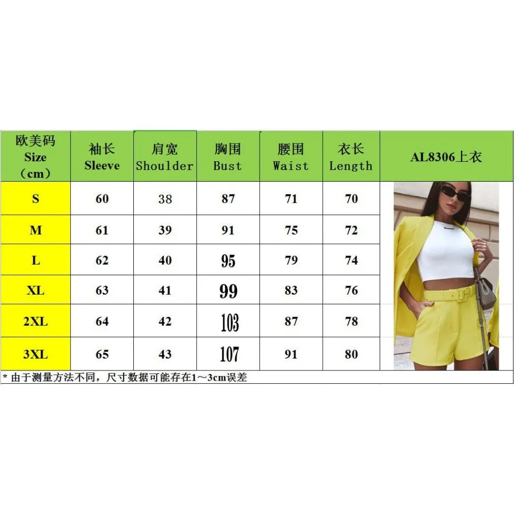 ContiNent 33 Two Piece Blazer Suit Women Office Sets Autumn Long Sleeve Cardigan Blazer Shorts Solid 2 Piece Set Lady Casual Blazers Set