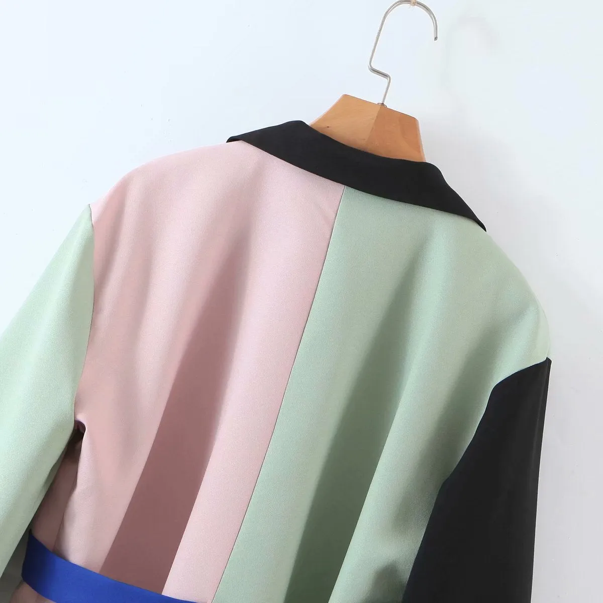 Contrast Lapel Single-breasted Lantern Sleeve Blazers