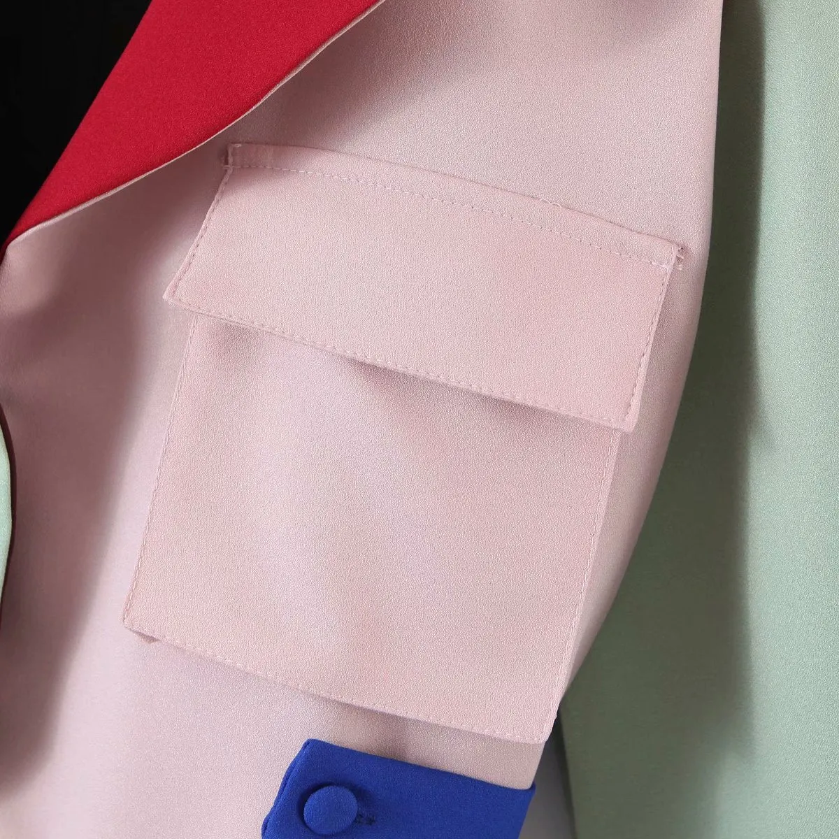 Contrast Lapel Single-breasted Lantern Sleeve Blazers