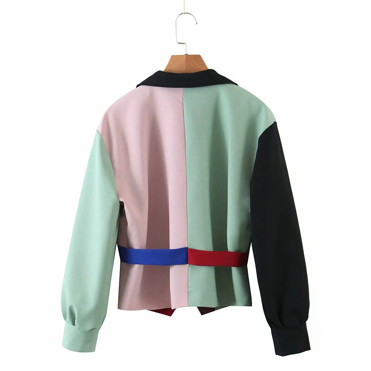Contrast Lapel Single-breasted Lantern Sleeve Blazers