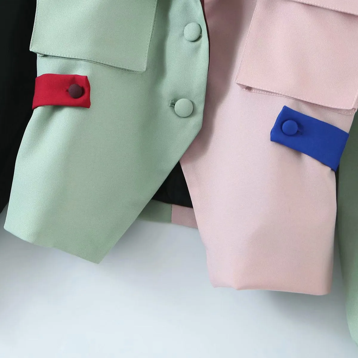 Contrast Lapel Single-breasted Lantern Sleeve Blazers