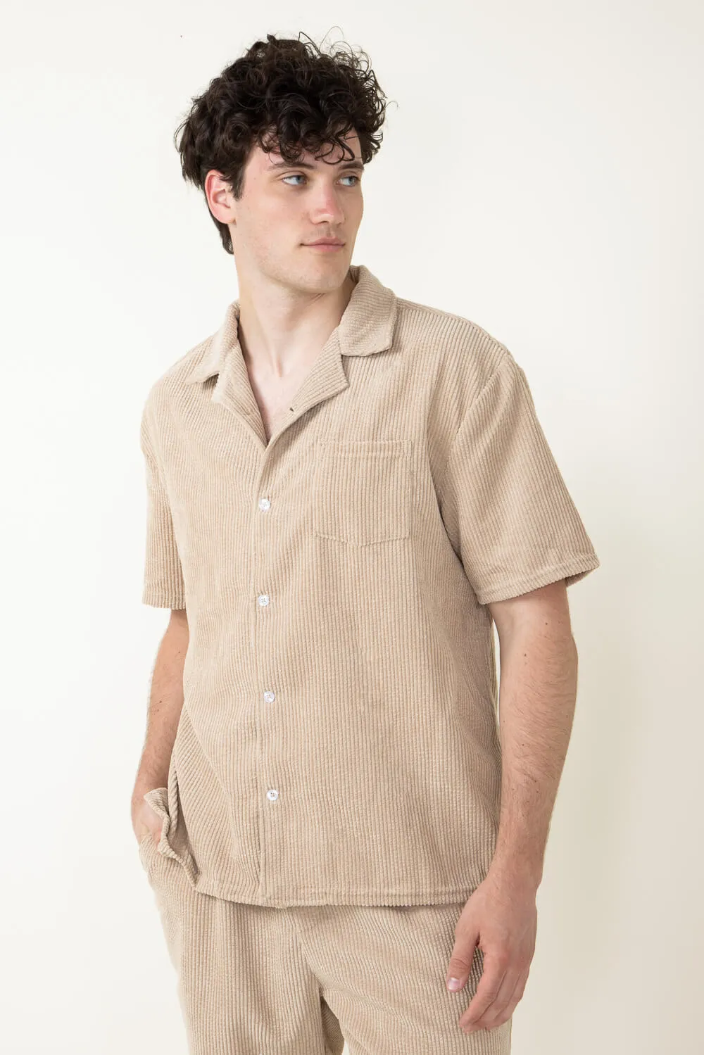 Corduroy Button Up Shirt for Men in Tan | SW35-FW3-TAN