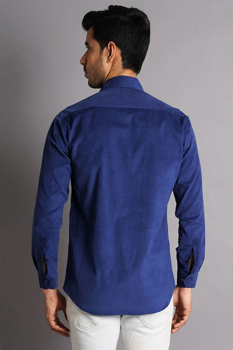 Corduroy Cotton Blue Solid Shirt