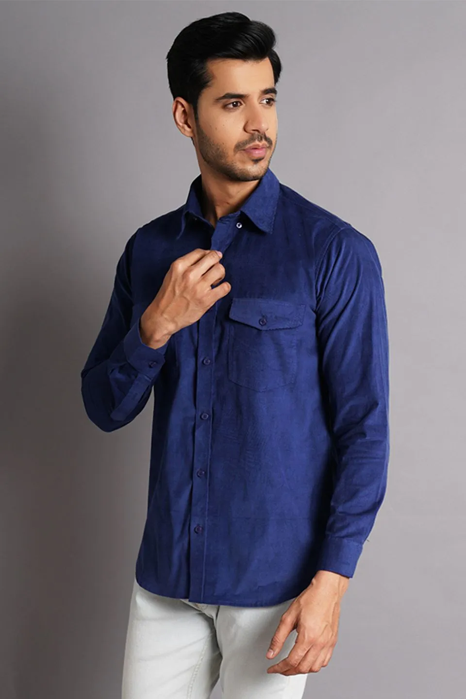 Corduroy Cotton Blue Solid Shirt