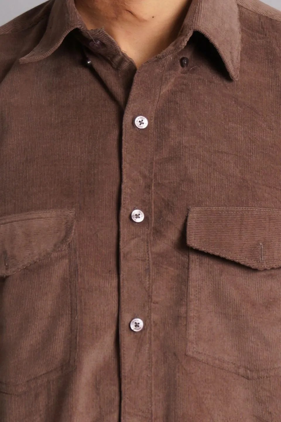 Corduroy Cotton Brown Solid Shirt